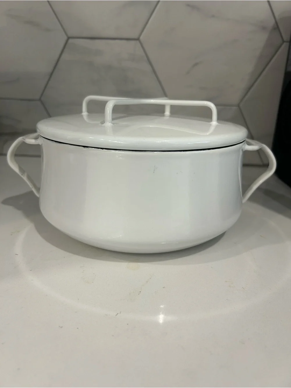 Dansk Kobenstyle White Enamel Covered Casserole Pot - Vintage Kitchen Serveware